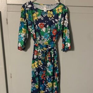 Floral Tie-Waist Navy Multi Dress